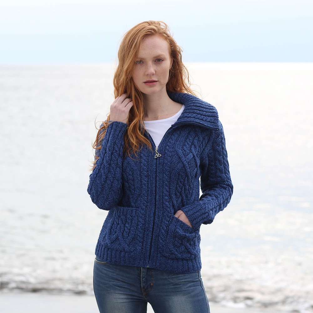 The Irish Boutique-Blue Trinity Zip Ladies Sweater