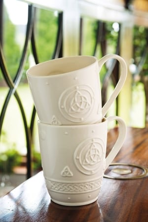Belleek Pottery, Irish Celtic Mugs Set of 6 in Hat Box at