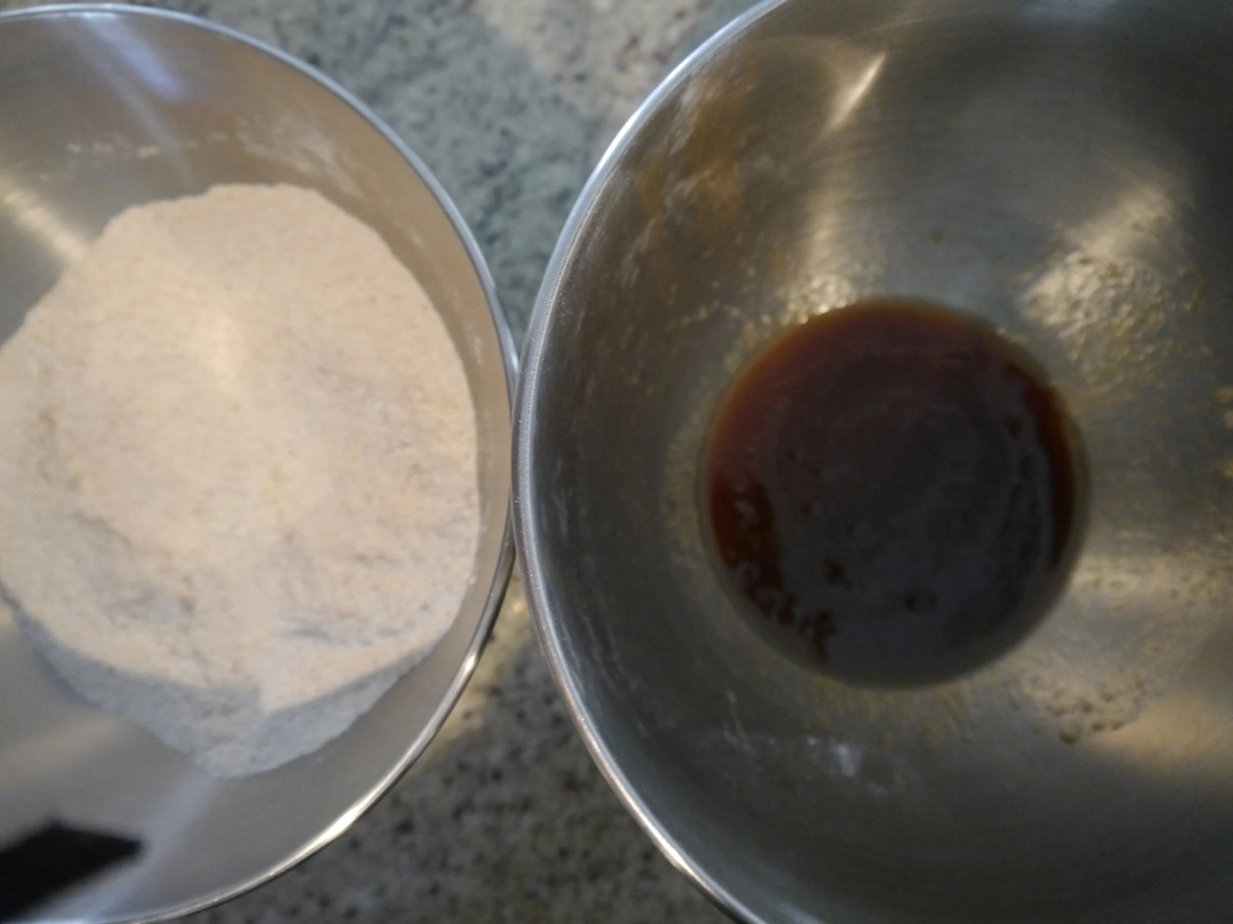 Whisk the sugars, oil, vinegar, and 4 tablespoons water in a large bowl until smooth.