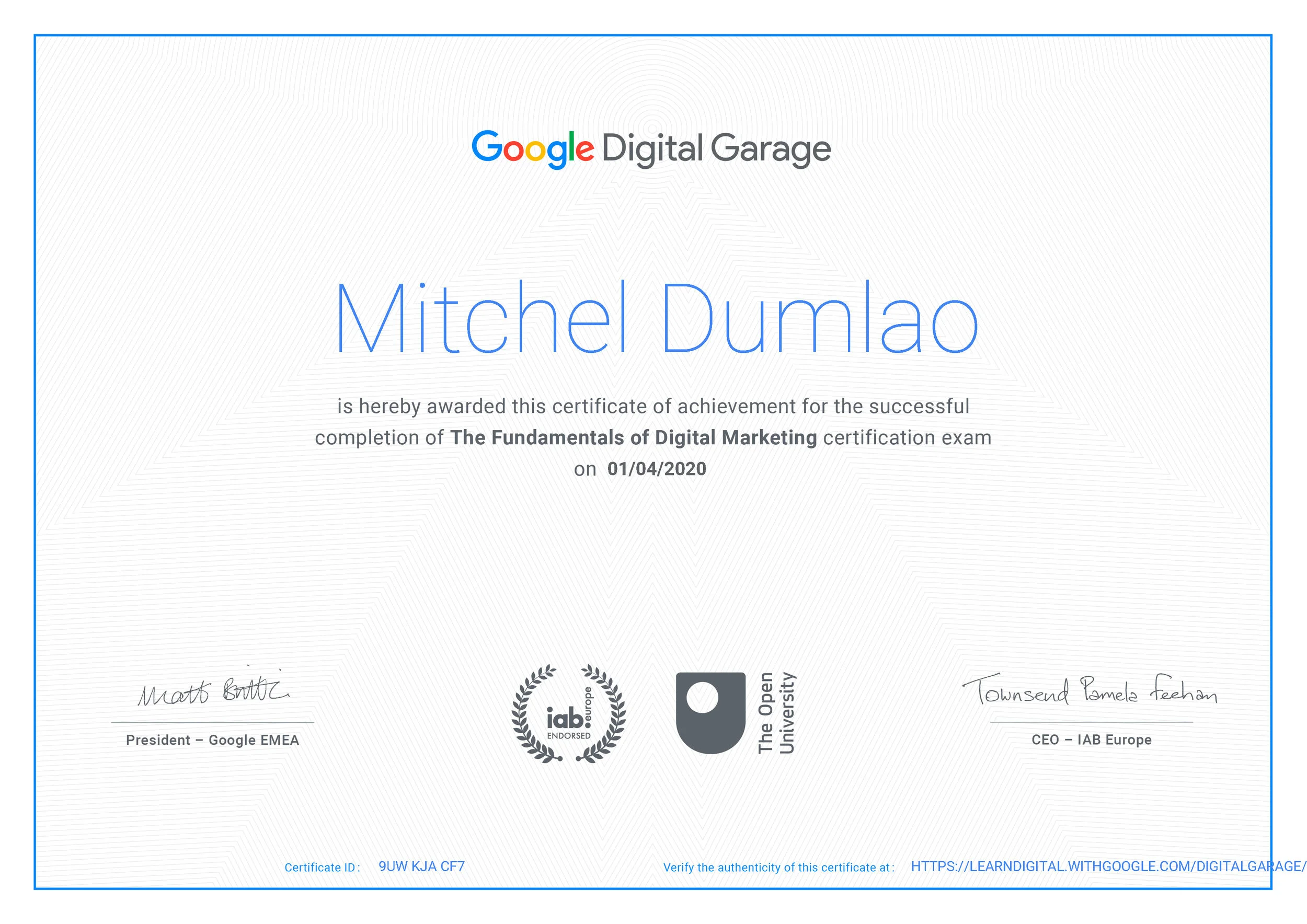 Got my Certification from Google for Digital Marketing