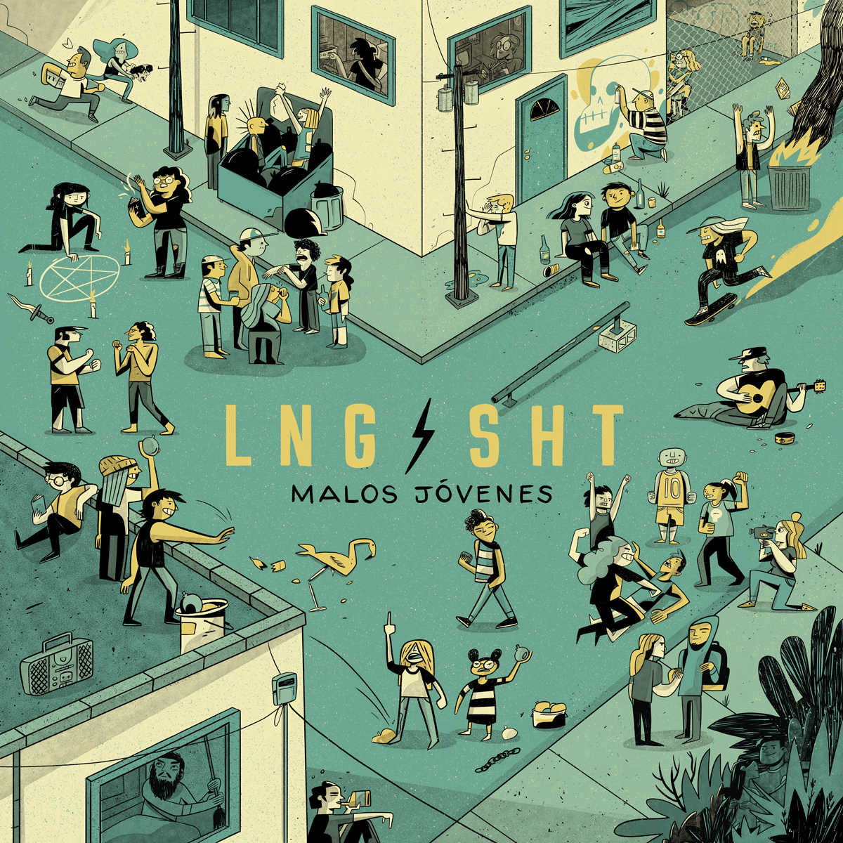 Malos Jóvenes de Lng/SHT, ilustración musical y branding completo por El Dee / David Espinosa