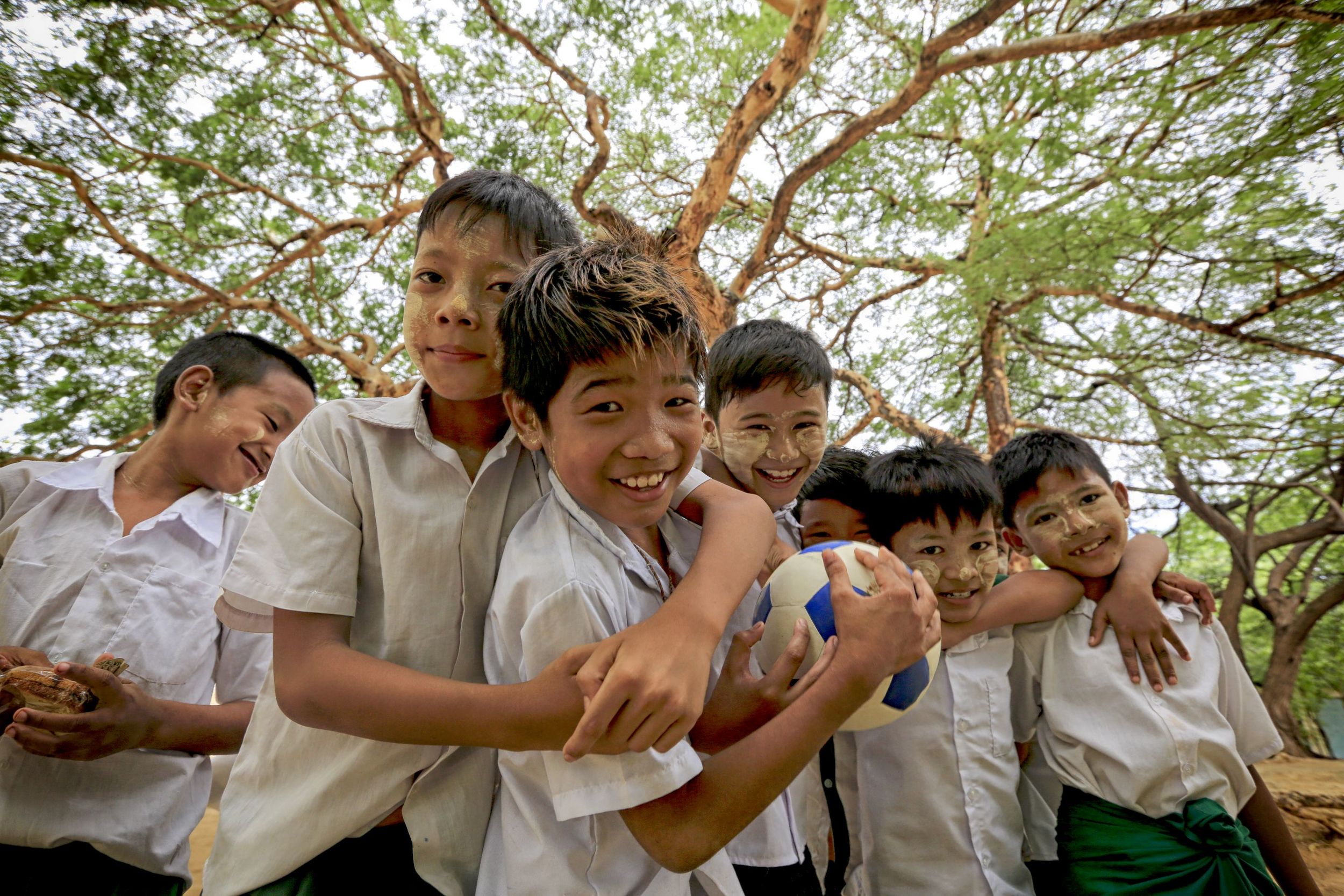 School Children Under Tree Canopy, Myanmar, 2016