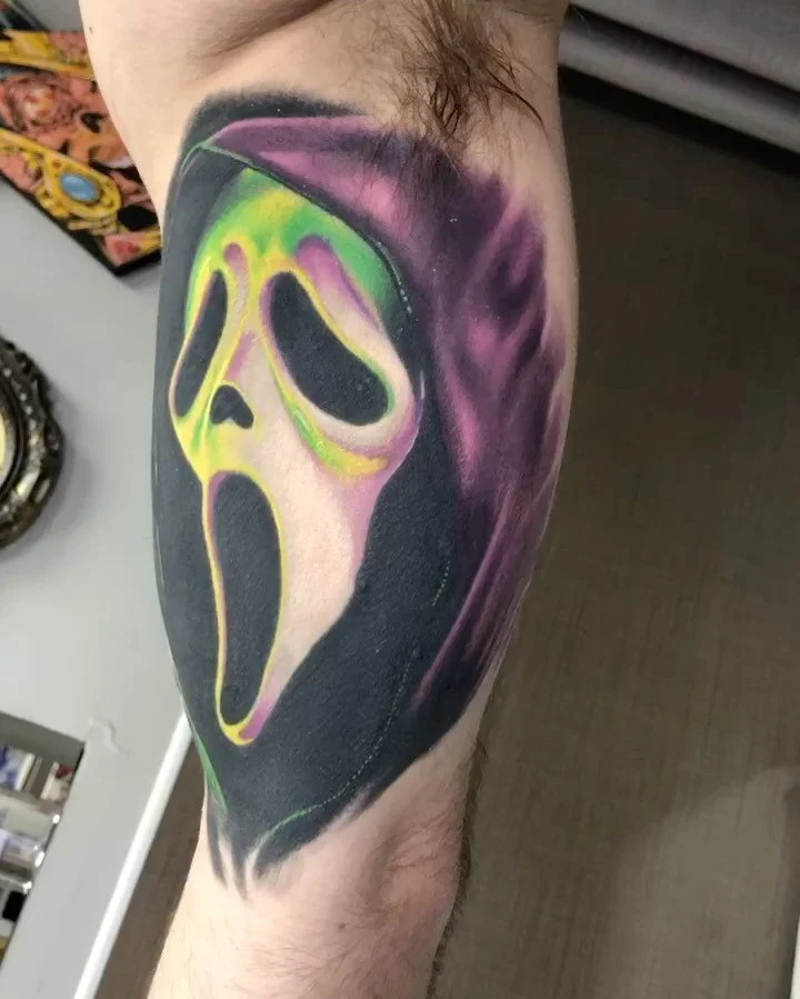 Healed ghostface i did.  #scream #ghostface #tattoo #realismtattoo