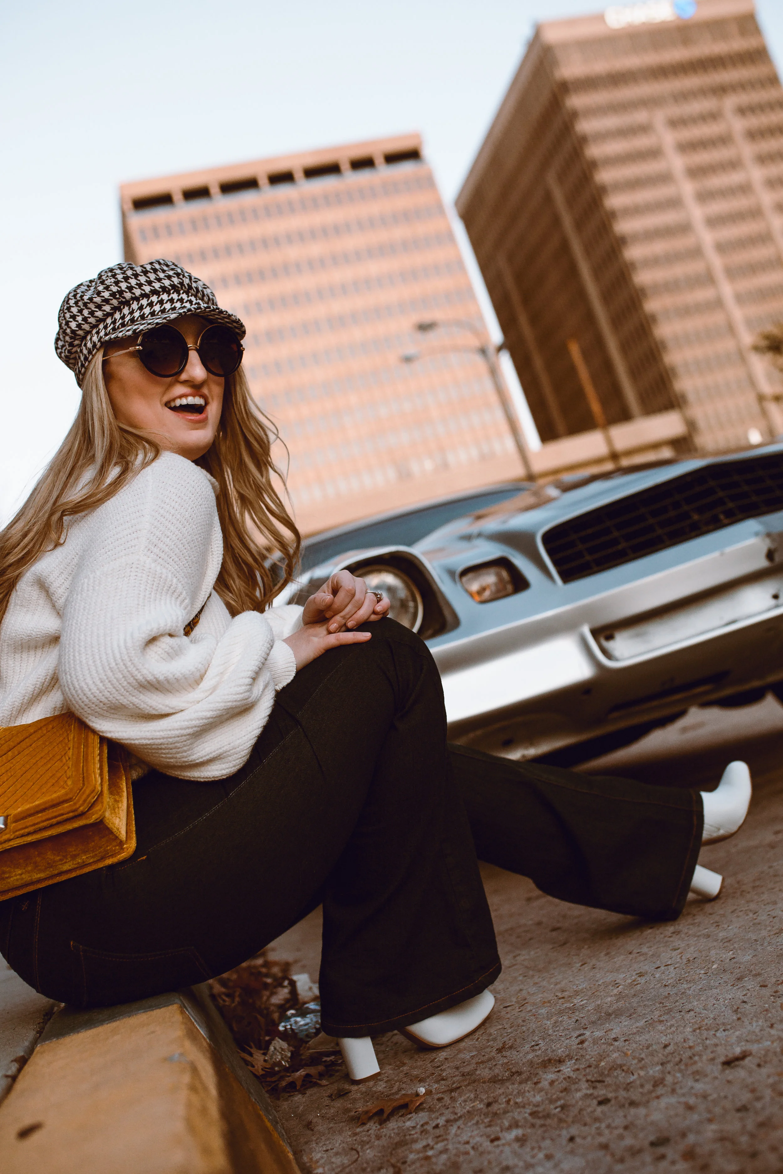 White 70's mod boot, flare jeans