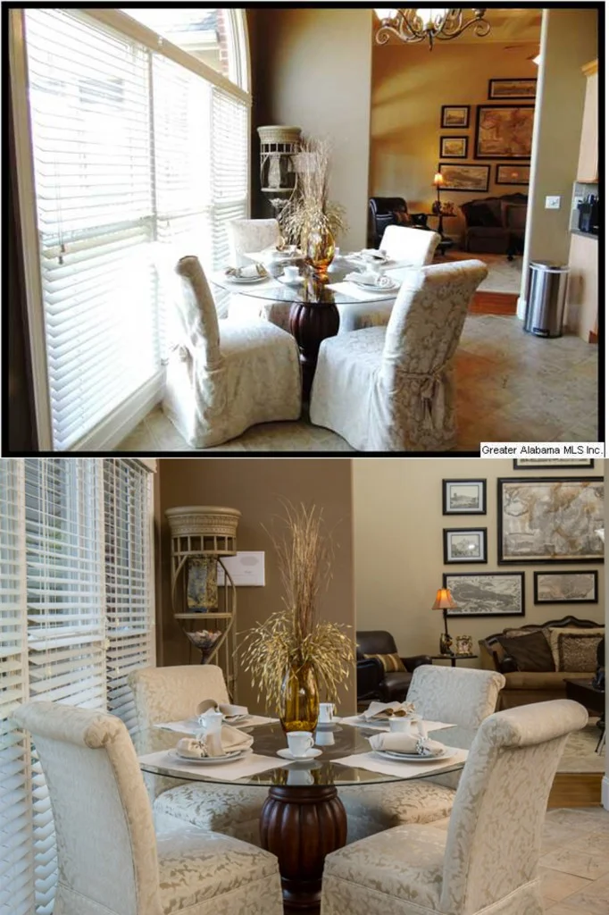 Agent photo top, my photo bottom - A common mistake non professionals make is taking every image from a standing position. Lowing the angle gives the viewer the feeling of actually sitting in the space as if they were in one of the chairs. This helps them to imagine themselves actually in the space.