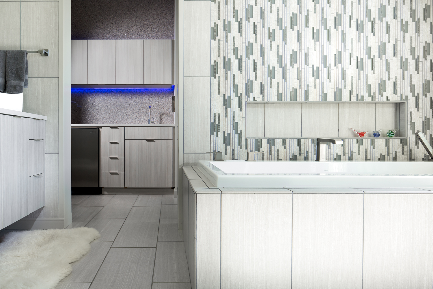 Master bathroom. The lighting accents of this space just really ad some amazing touches.