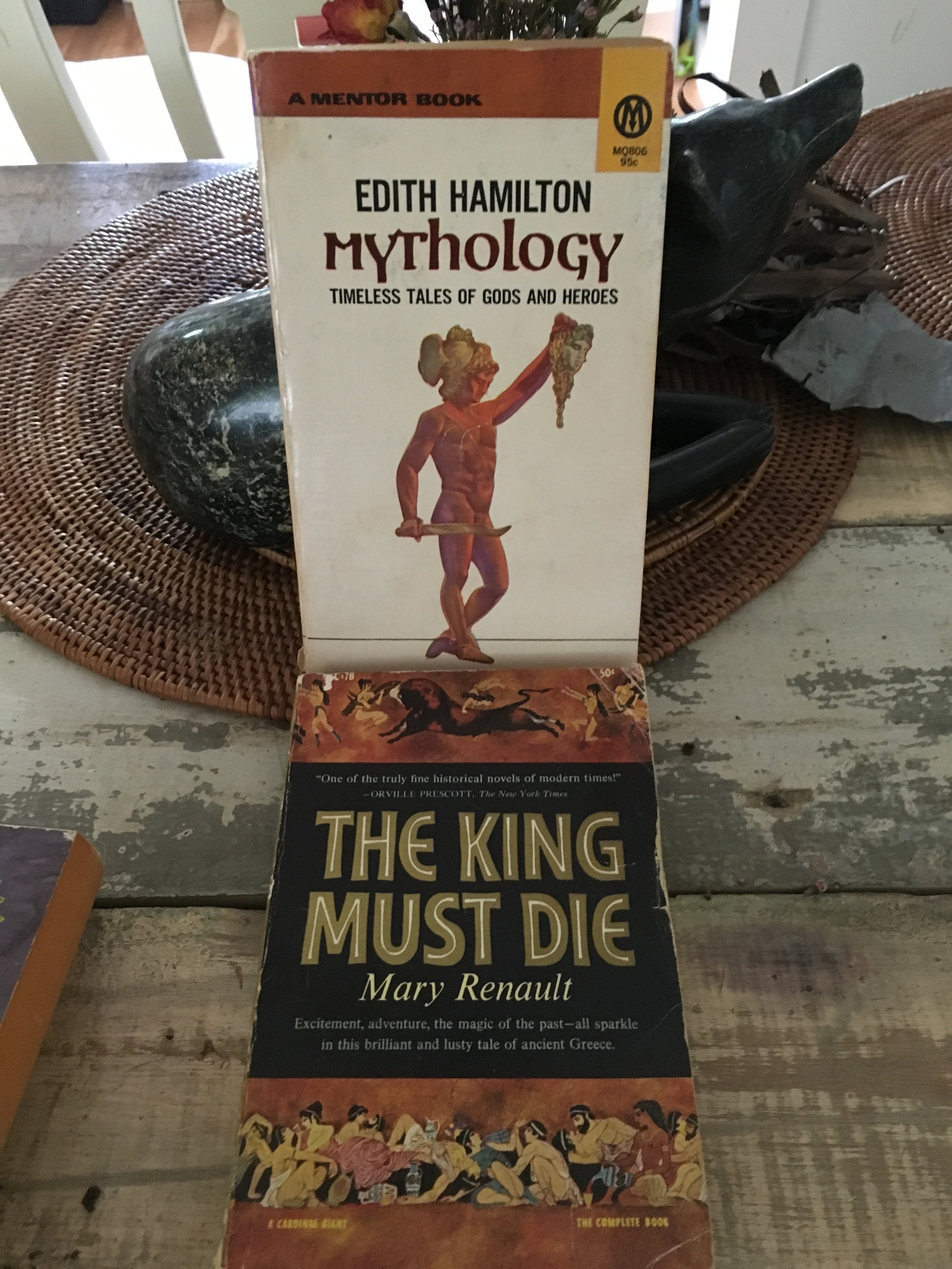 My bible: Edith Hamilton's Mythology I was thirteen when I discovered EH. (Note the careful placement of Perseus's sword. Hummm.) The King Must Die —high school. Renault was transformative.