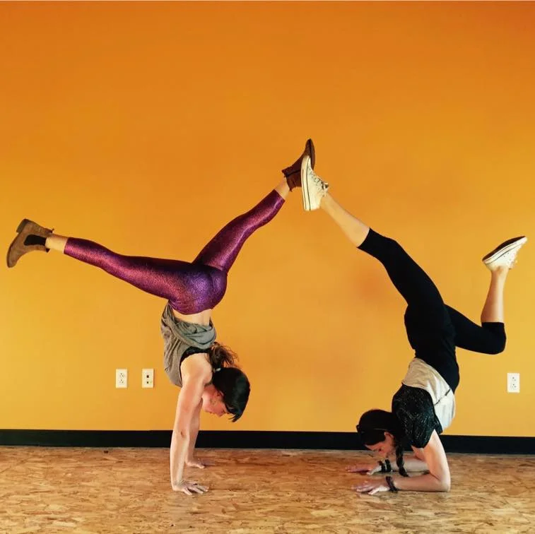 Sarah Diedrick handstand inversion, Sarah Diedrick Sangha Studio Burlington Vermont, Caitlin Pascucci Sangha Studio