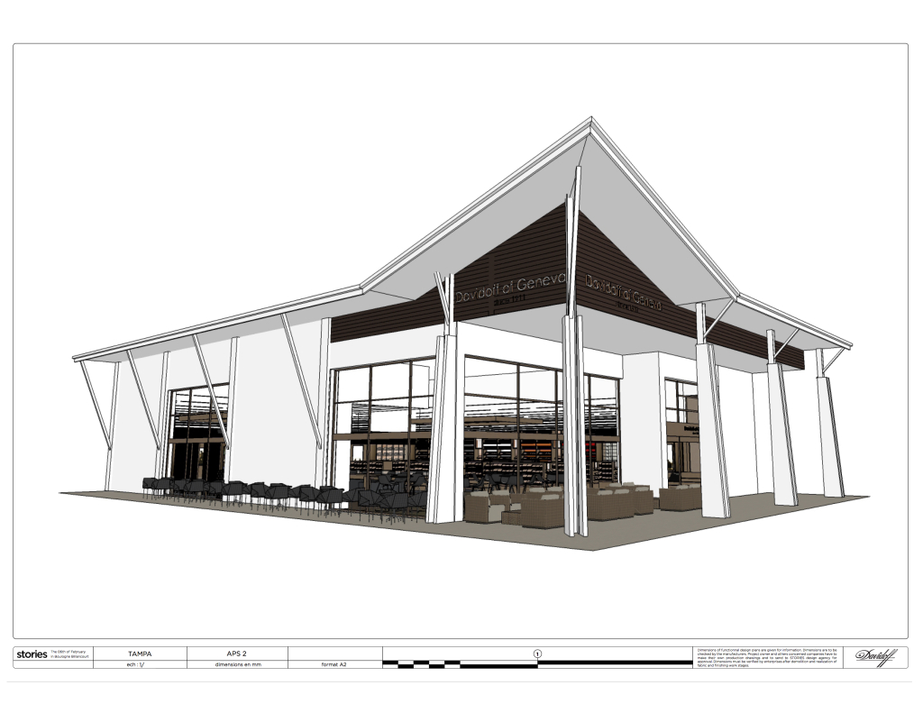 This rendering shows an exterior view of the Tampa store that will serve as Davidoff’s largest when it opens later this year.