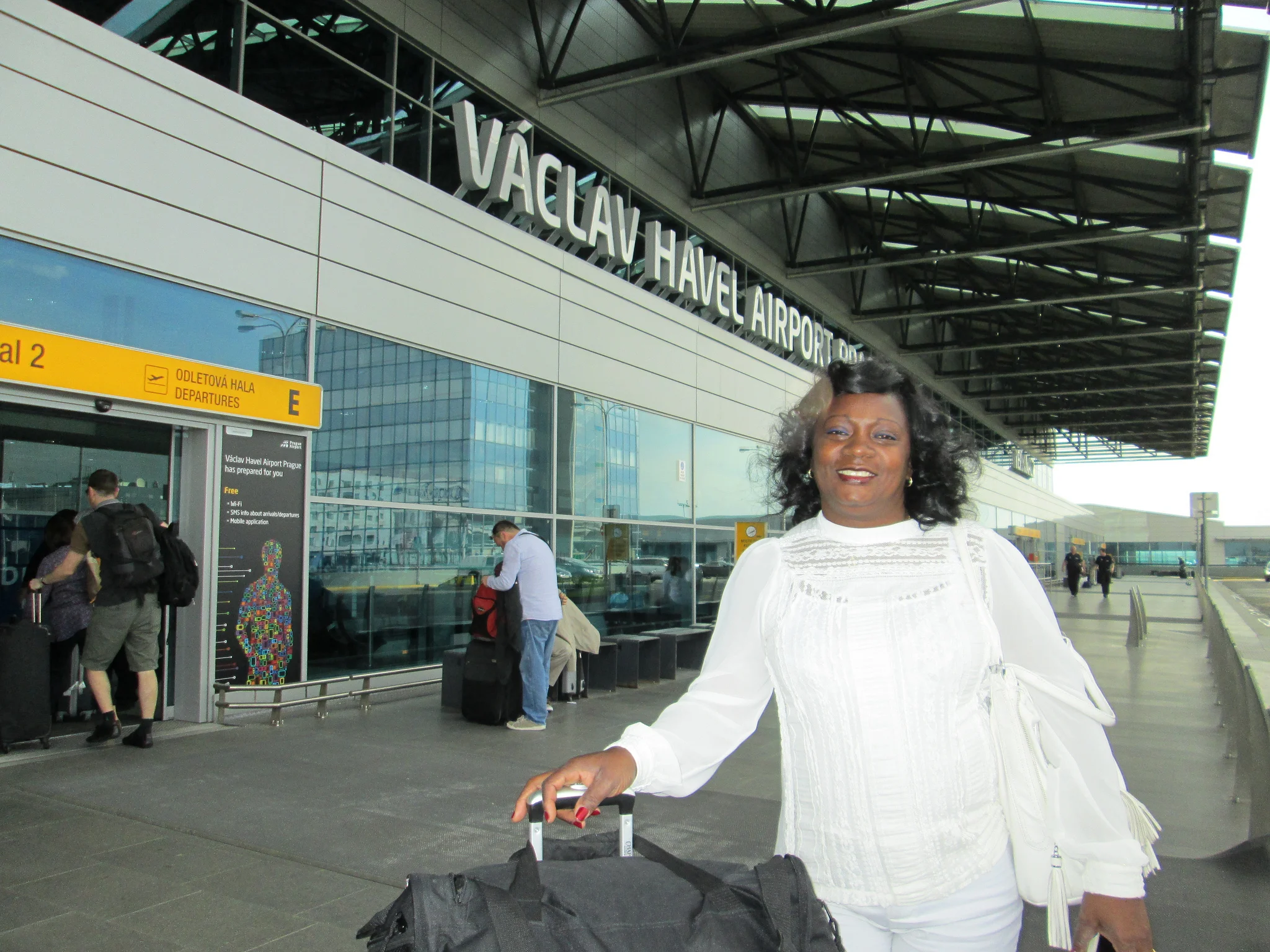 Ladies in White leader Berta Soler (pictured here at Prague's Václav Havel Airport) was detained by Cuban authorities and only released just before she was scheduled to meet with Barack Obama during his visit to Havana. (photo: People In Need Cuba )