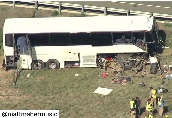 This bus was with a group from UNM Aquinas Newman Center...headed home to New Mexico from a youth conference.in Denver. 2 people have passed away from the crash. Please join me in praying for those involved