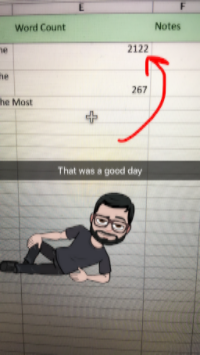 I post my wordcounts on Snapchat at user killsuperhero