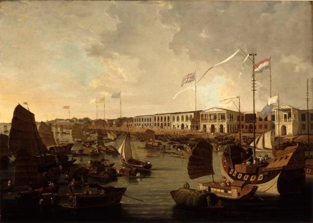 Western trading houses in Canton (modern-day Guangzhou) in 1804. By William Daniell