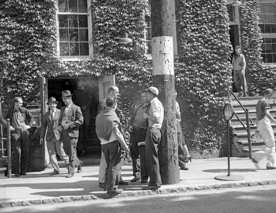 Workers outside Towle Manufacturing, circa 1941
