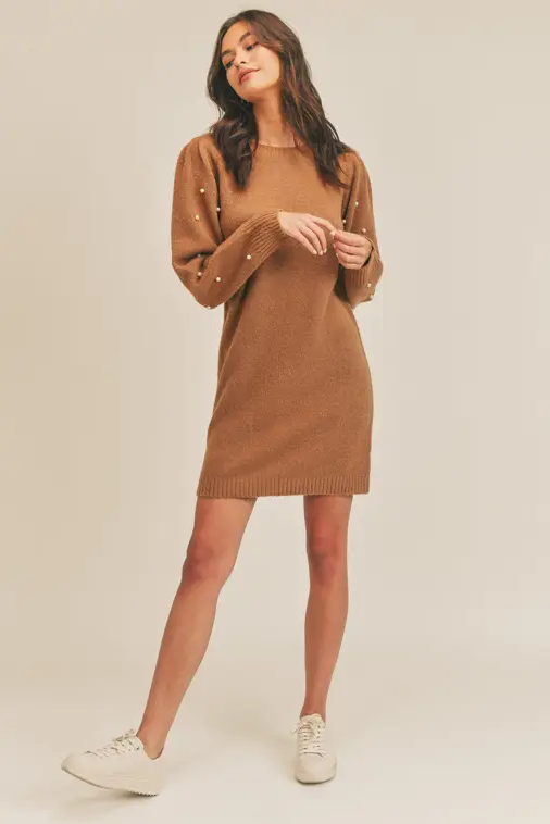 sweater dress with pearls