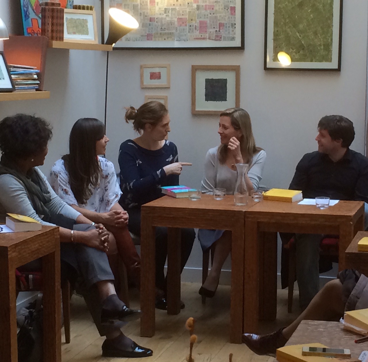 Talking to Alice Delarbe, the novel's translator, and, second from left, the director of Livre de Poche, Veronique Cardi.