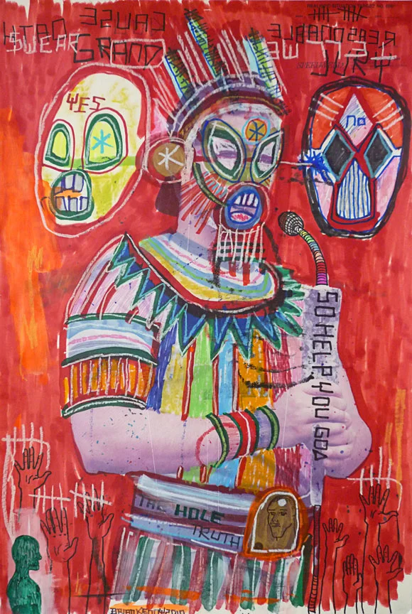 So Help You God (2010) ink and oil pastel on vintage American shooting target paper 22.5” x 34”