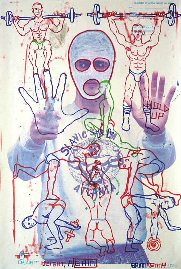 Oh Wait Weight (2010) mixed media on vintage American shooting target paper 22.5” x 34” ( private collection )