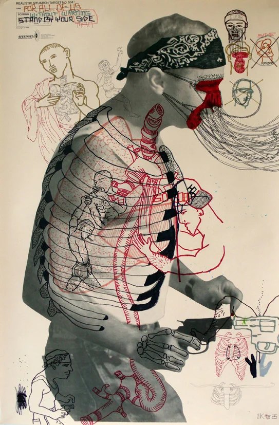 Warning Side (2008) ink on vintage American shooting target paper 22.5” x 34” ( private collection )
