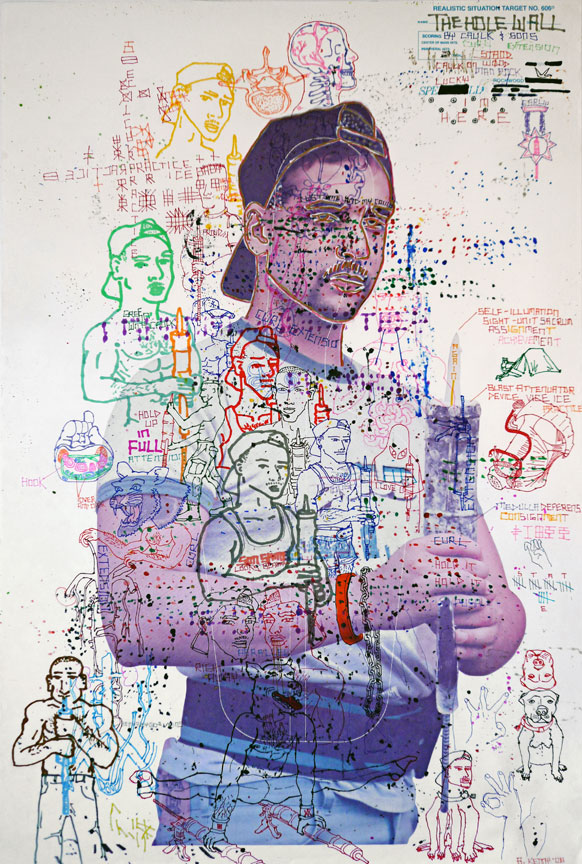 The Hole Wall (2008) ink on vintage American shooting target paper 22.5” x 34” ( private collection )