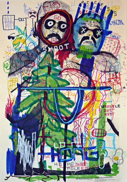 Shoot Thong (2009) mixed media on vintage American shooting target paper 20” x 29”