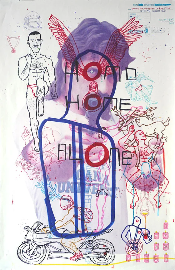 Homo Home Alone (2010) ink on vintage American shooting target paper 22.5” x 34”