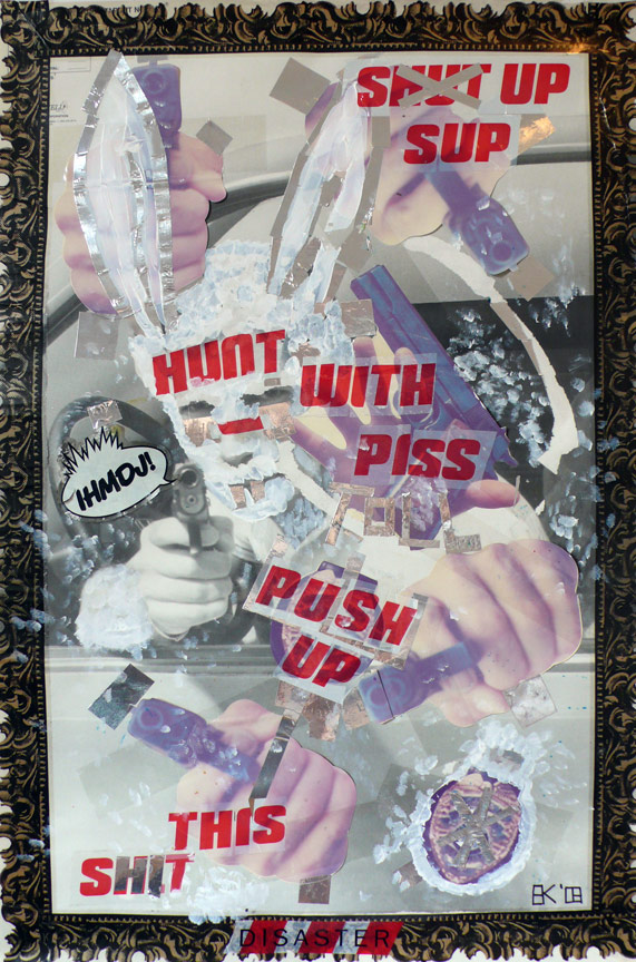 Push Up Hunt (2008) mixed media on vintage American shooting target paper 22.5” x 34” 