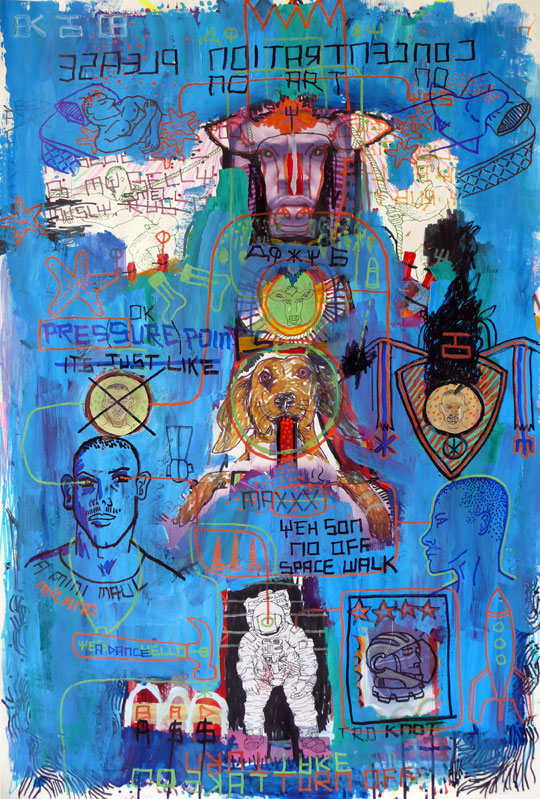 Concentration Please (2008) ink and acrylic on vintage American shooting target paper 22.5” x 34” ( private collection )