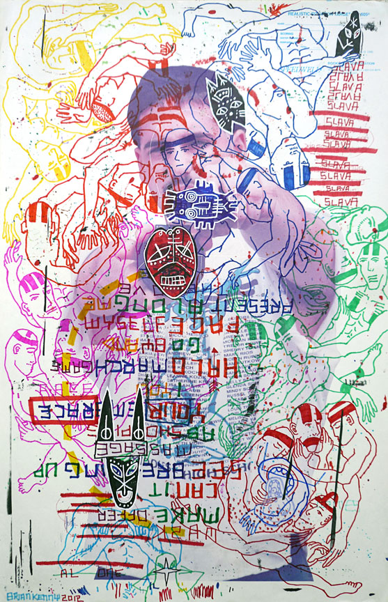 Sage Race (2012) ink and acrylic on vintage American shooting target paper 22.5” x 34” ( private collection )