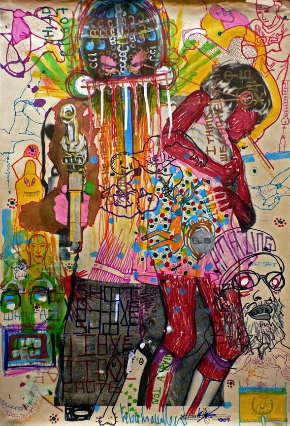 Amazing Beg (2007) Brian Kenny with Sebastiano Mauri ink on vintage American shooting target paper 22.5” x 34” ( framed )