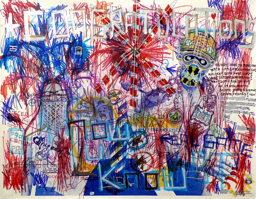 Congratulations (2008) Brian Kenny with Lee Adams and Slava Mogutin mixed media on vintage American shooting target paper 35” x 47” ( private collection )