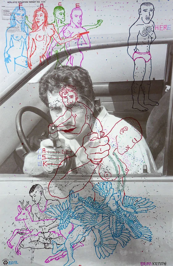 Face Here (2012) ink and acrylic on vintage American shooting target paper 22.5” x 34” 