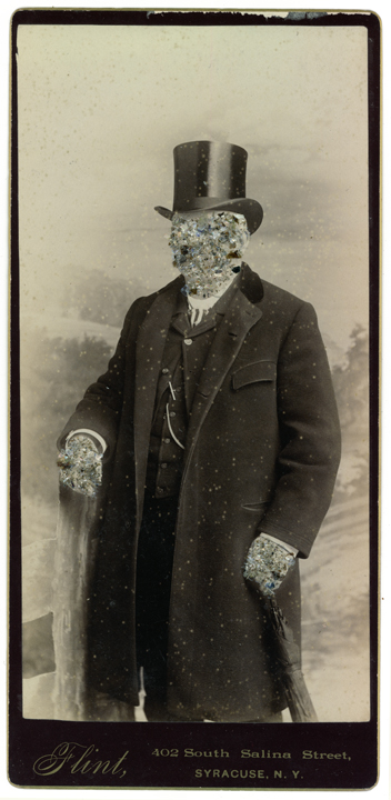 Mica Man 38 (2011)
4.25 x 6.5 inches
Mica collage on found vintage photograph