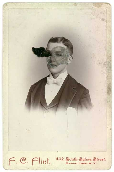 Mica Man 36 (2011)
4.25 x 6.5 inches
Mica collage on found vintage photograph