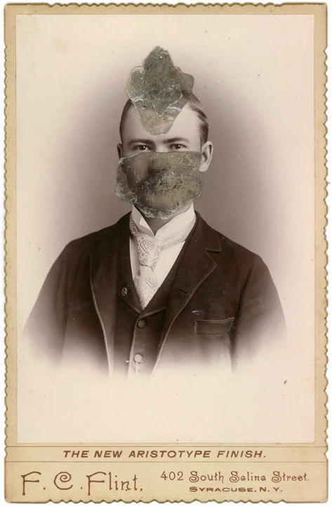 Mica Man 43 (2011)
4.25 x 6.5 inches
Mica collage on found vintage photograph