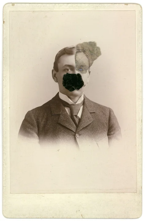 Mica Man 41 (2011)
4.25 x 6.5 inches
Mica collage on found vintage photograph