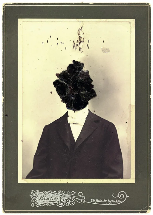 Mica Man 8 (2011)
5.25 x 7.38 inches
Mica collage on found vintage photograph
(private collection)