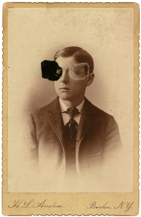 Mica Man 12 (2011)
4.25 x 6.5 inches
Mica collage on found vintage photograph
( private collection )
