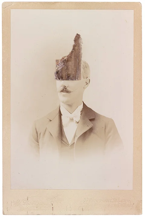 Mica Man 77
4.25 x 6.5 inches
Mica collage on found vintage photograph