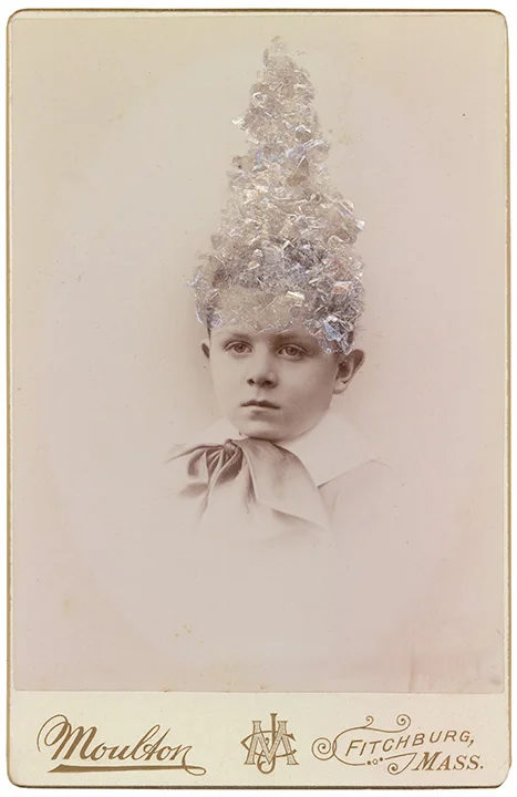 Mica Man 82
4.25 x 6.5 inches
Mica collage on found vintage photograph