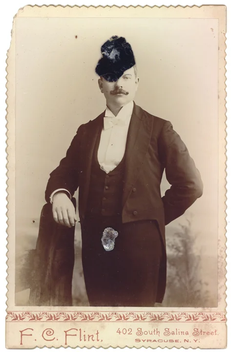 Mica Man 53 (2011)
4.25 x 6.5 inches
Mica collage on found vintage photograph