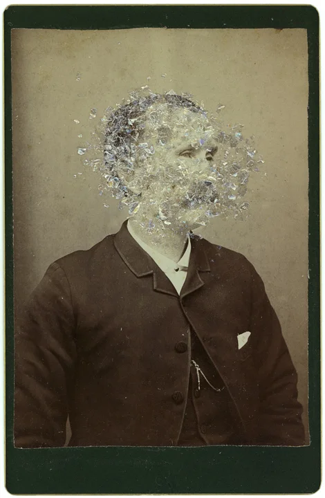 Mica Man 16 (2011)
4.25 x 6.5 inches
Mica collage on found vintage photograph
(private collection)
