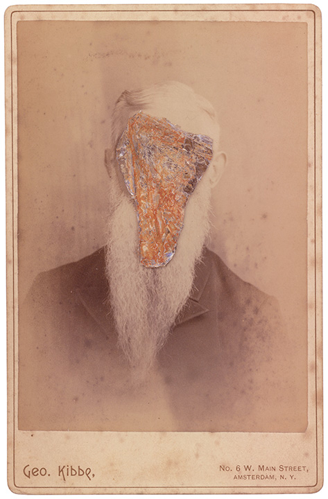 Mica Man 76
4.25 x 6.5 inches
Mica collage on found vintage photograph