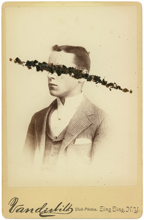 Mica Man 11 (2011)
4.25 x 6.5 inches
Mica collage on found vintage photograph
(private collection)
