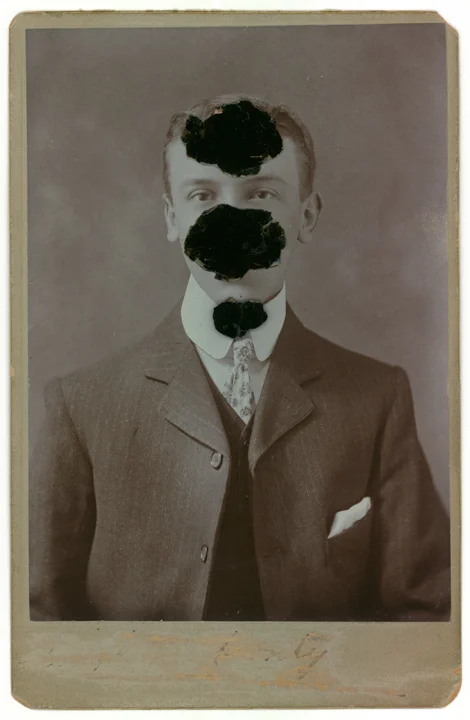 Mica Man 9 (2011)
4.25 x 6.5 inches
Mica collage on found vintage photograph
( private collection )
