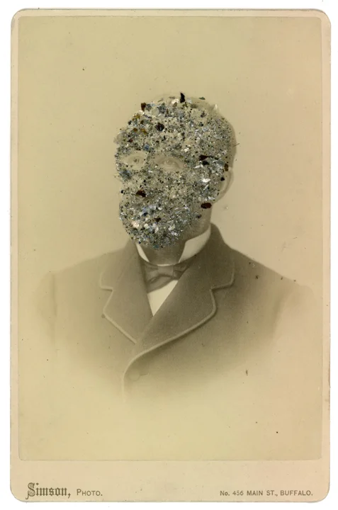 Mica Man 34 (2011)
4.25 x 6.5 inches
Mica collage on found vintage photograph