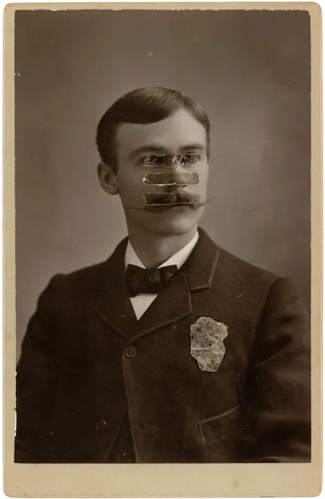 Mica Man 22 (2011)
4.25 x 6.5 inches
Mica collage on found vintage photograph
