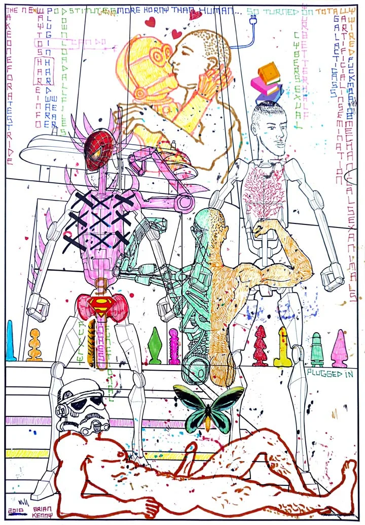 More Horny Than Human (2010) Ink and stickers on paper 13 x 19 inches ( private collection )