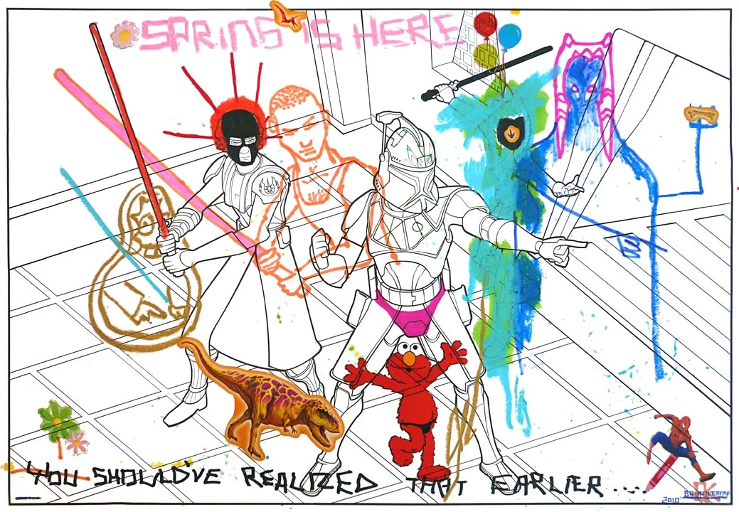 Spring is Here (2010) Ink and stickers on paper 13 x 19 inches