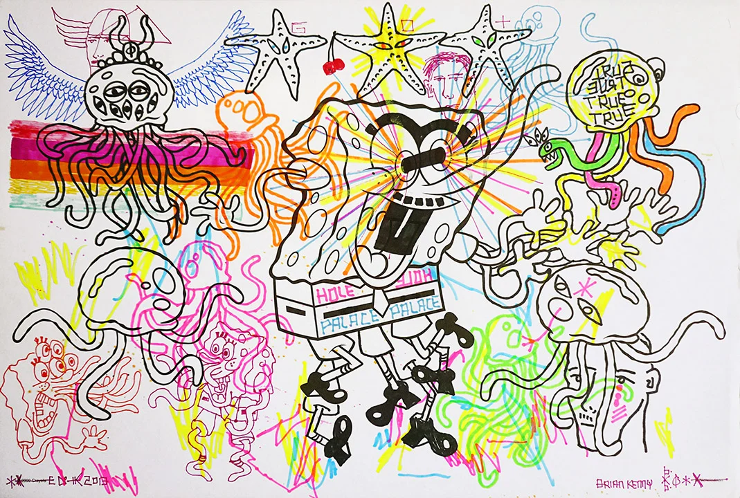 Hole Palace (2013) Ink and stickers on paper 13 x 19 inches